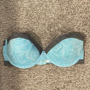 sophie b. Light Blue Floral Strapless Bra with Gray Lace size 36c